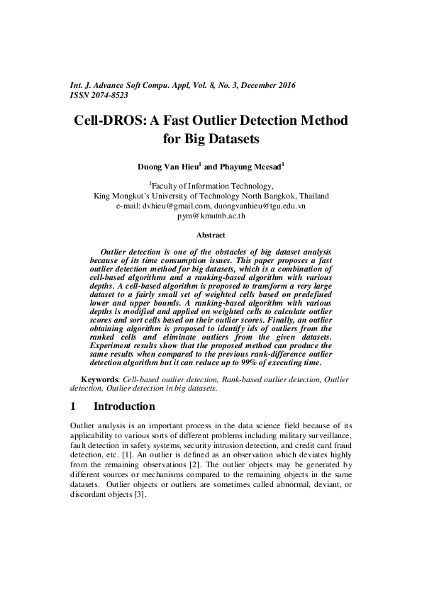 (PDF) Cell-DROS : A Fast Outlier Detection Method for Big Datasets
