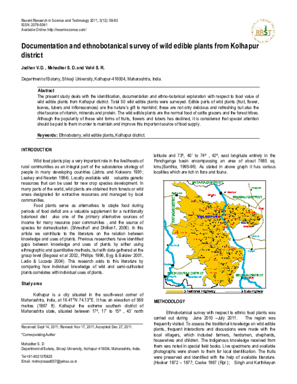 (PDF) Documentation and ethnobotanical survey of wild edible plants ...
