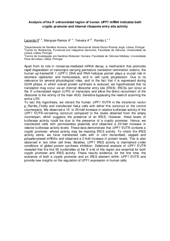 (PDF) Analysis of the 5’ untranslated region of human UPF1 mRNA ...