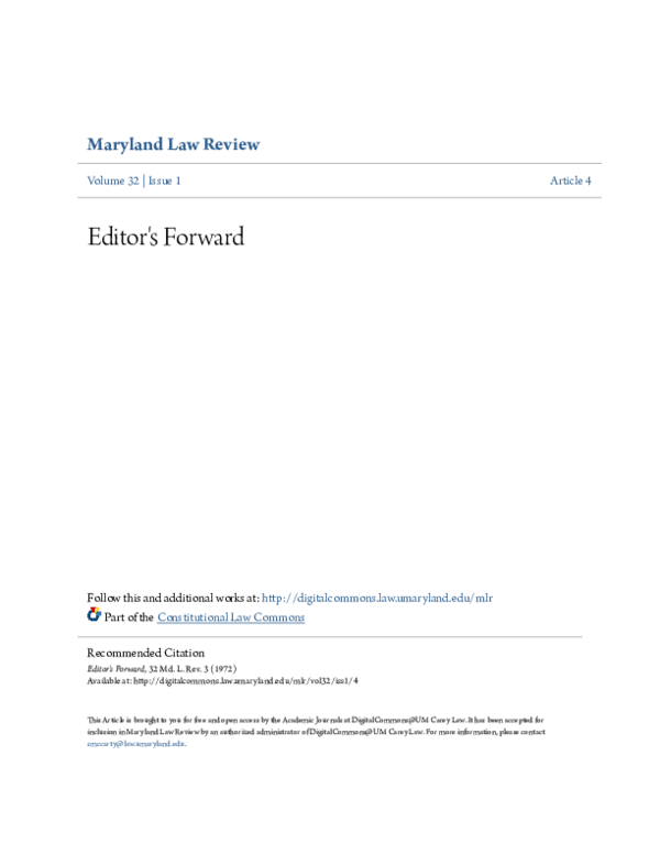 (PDF) Editor’s Forward