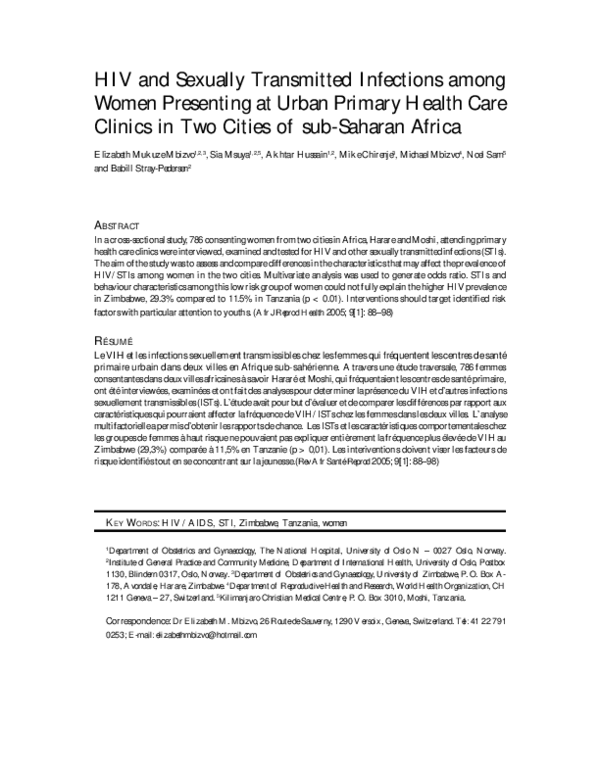 (PDF) HIV and Sexually Transmitted Infections among Women Presenting at ...