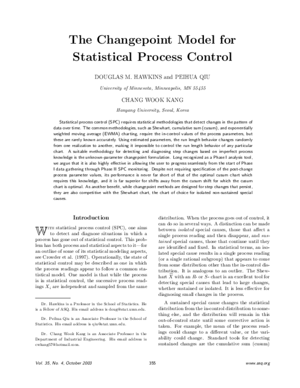 (PDF) The Changepoint Model for Statistical Process Control