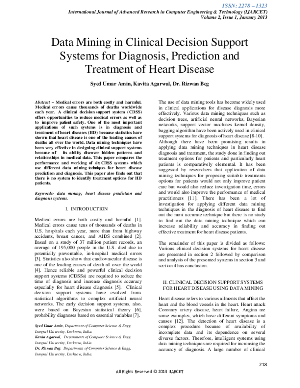 (PDF) Data Mining in Clinical Decision Support Systems for Diagnosis ...