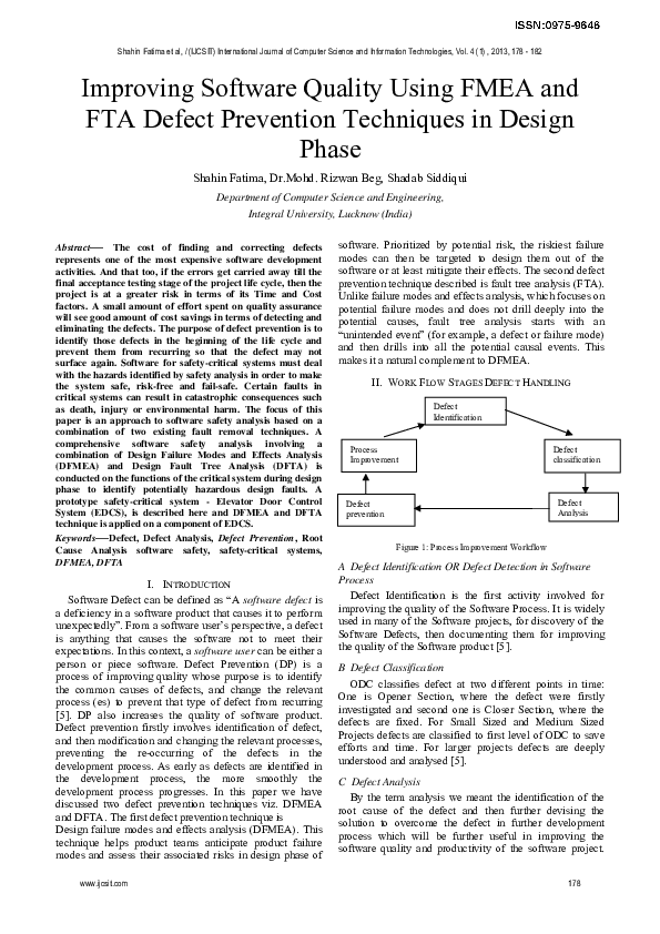(PDF) Improving Software Quality Using FMEA and FTA Defect Prevention ...