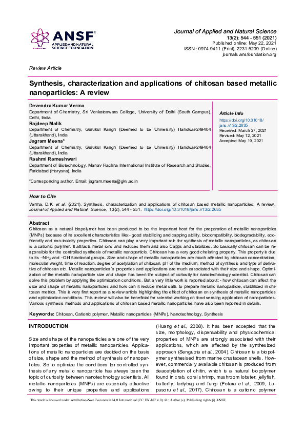 (PDF) Synthesis, characterization and applications of chitosan based ...