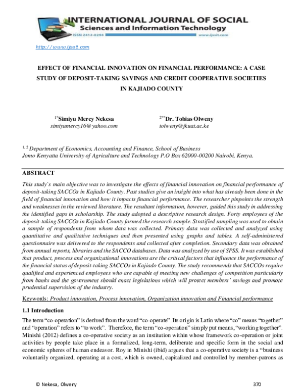 (PDF) Effect of Financial Innovation on Financial Performance: A Case ...