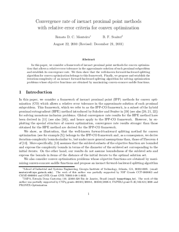 (PDF) Convergence rate of inexact proximal point methods with relative ...