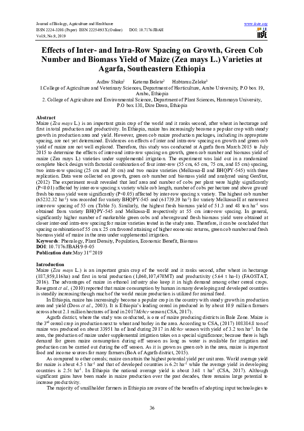 (PDF) Effects of Inter- and Intra-Row Spacing on Growth, Green Cob ...