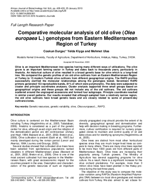 (PDF) Comparative molecular analysis of old olive (Olea europaea L ...