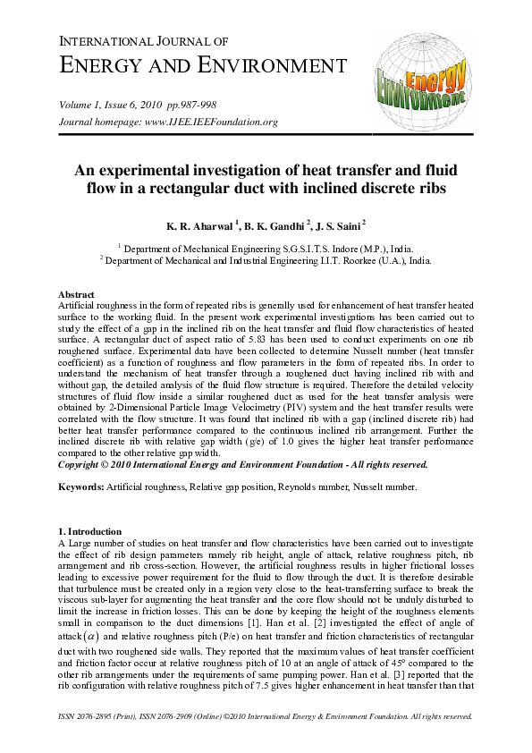(PDF) An experimental investigation of heat transfer and fluid flow in ...