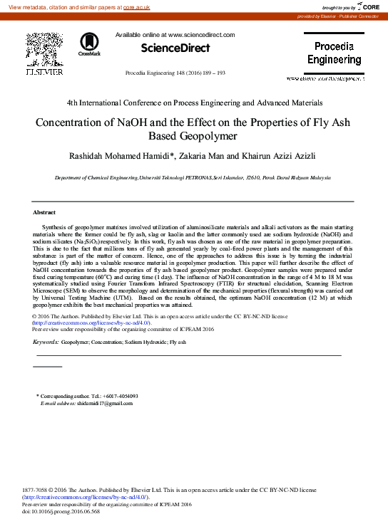 (PDF) Concentration of NaOH and the Effect on the Properties of Fly Ash ...