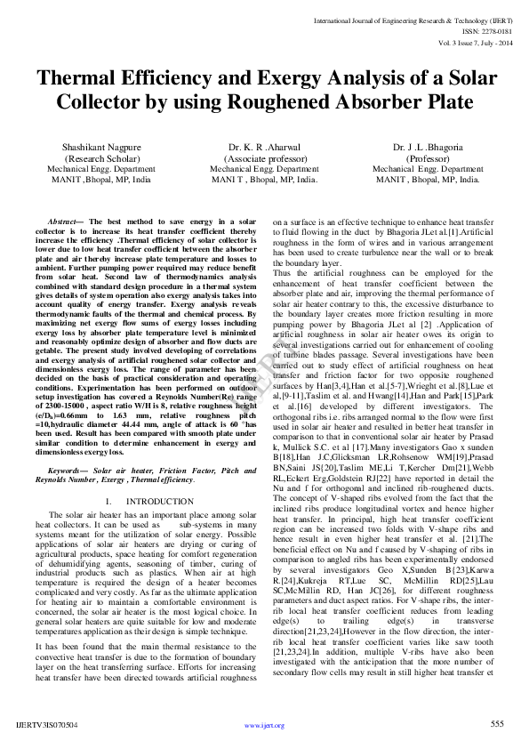 (PDF) Thermal Efficiency and Exergy Analysis of a Solar Collector by ...