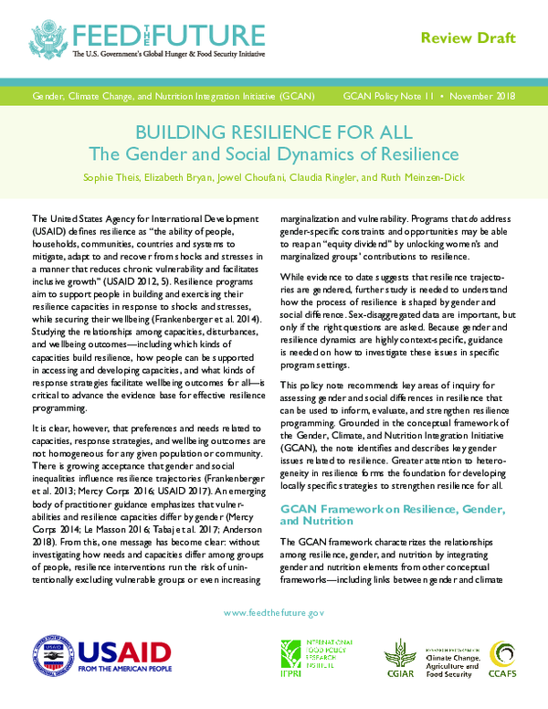 (PDF) BUILDING RESILIENCE FOR ALL The Gender and Social Dynamics of ...