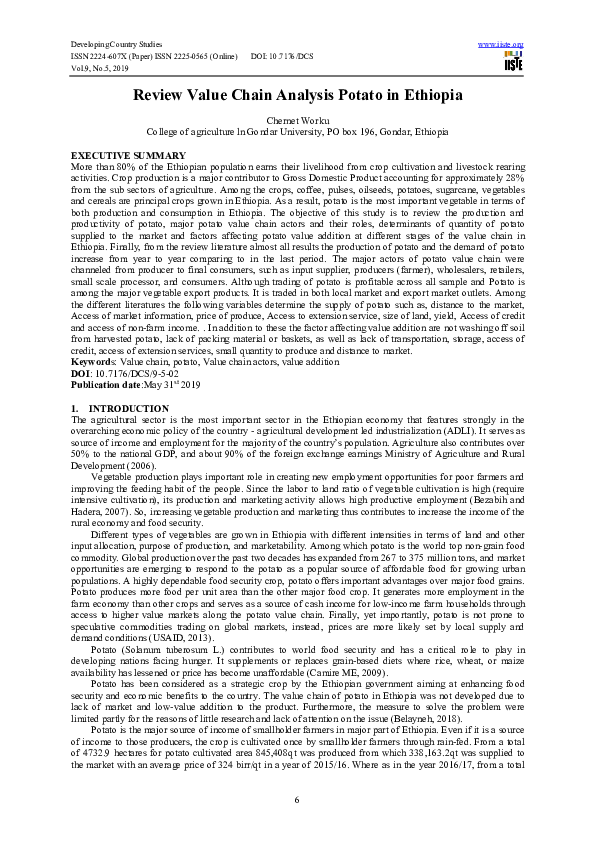 (PDF) Review Value Chain Analysis Potato in Ethiopia