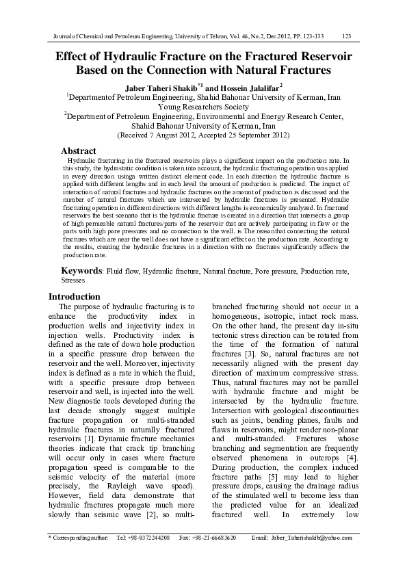 (PDF) Effect of Hydraulic Fracture on The Fractured Reservoir Based on ...