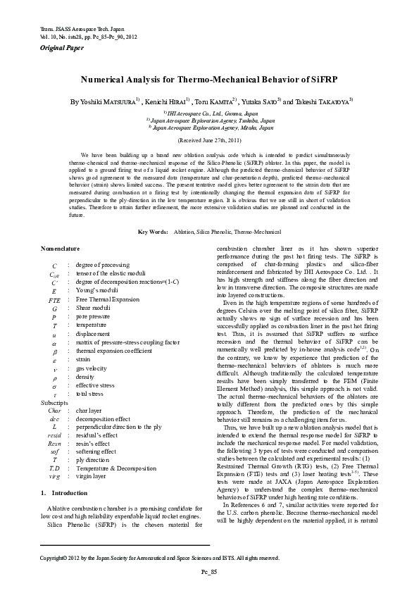 (PDF) Numerical Analysis for Thermo-Mechanical Behavior of SiFRP