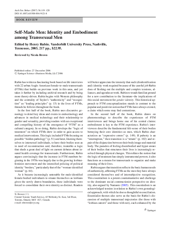 (PDF) Self-made men: Identity and embodiment among transsexual men