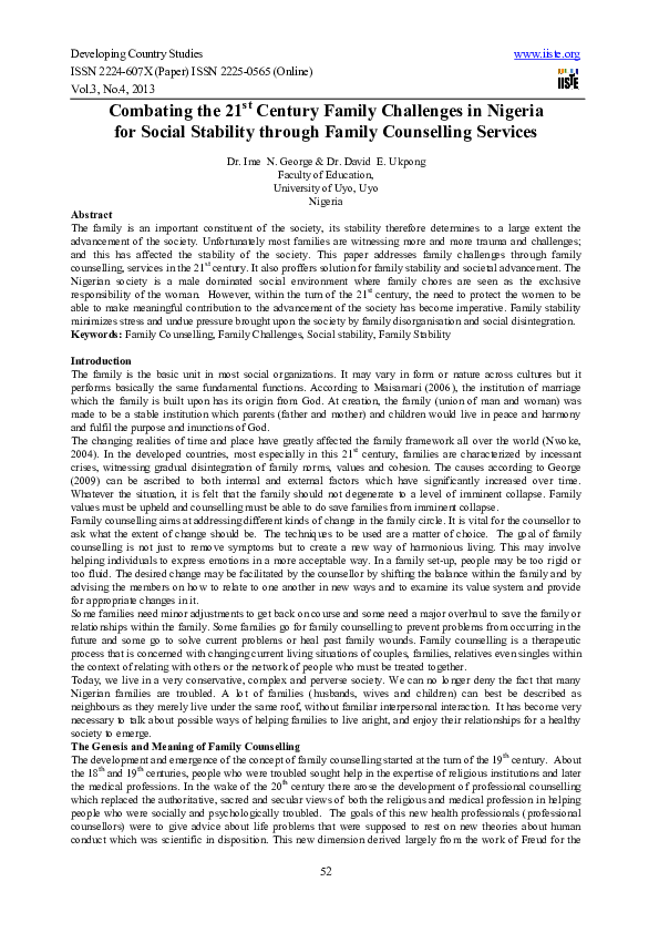 (PDF) Combating the 21st Century Family Challenges in Nigeria for ...