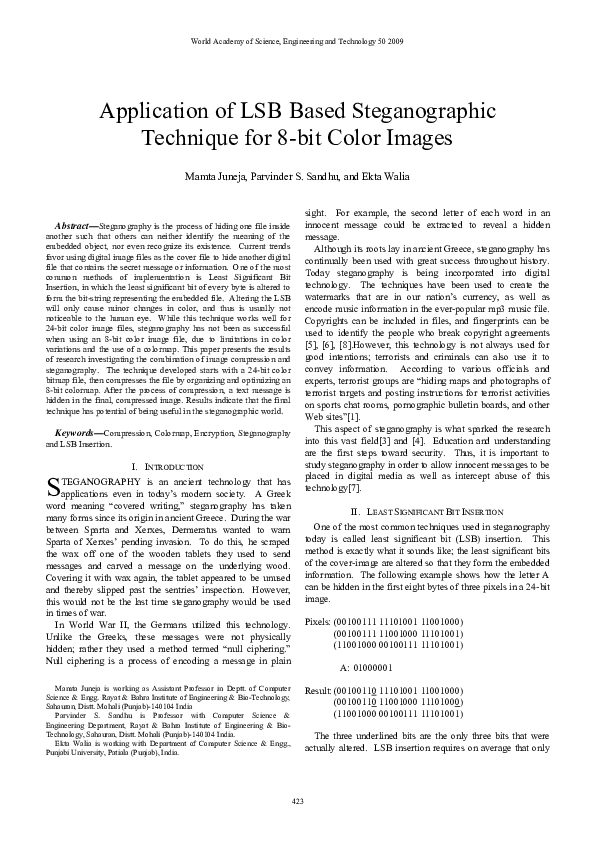 (PDF) Application of LSB Based Steganographic Technique for 8-bit Color ...