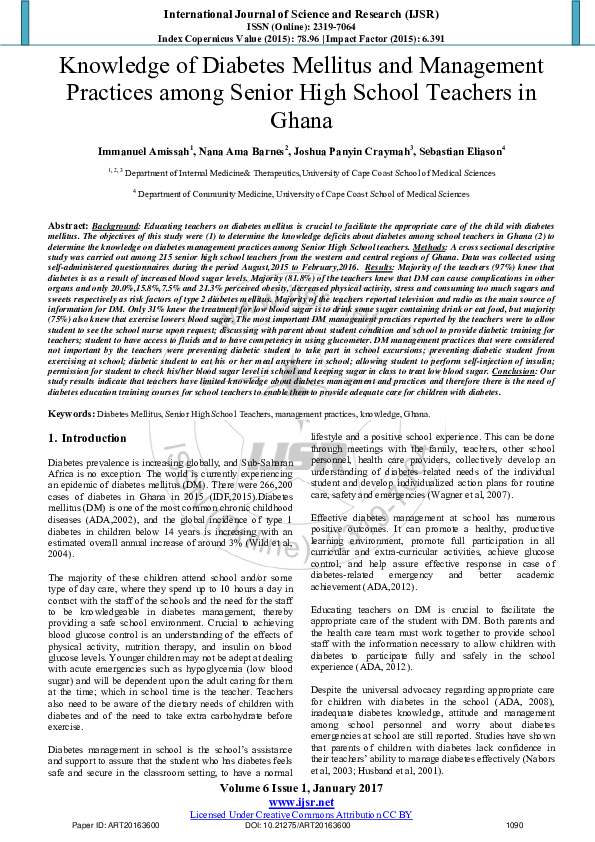 (PDF) Knowledge of Diabetes Mellitus and Management Practices among ...