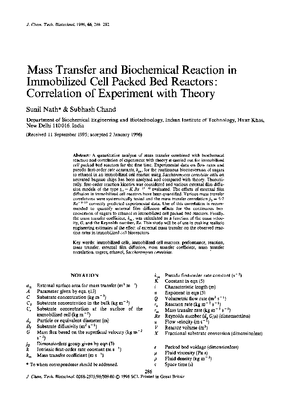 (PDF) Mass transfer and biochemical reaction in immobilized cell packed ...
