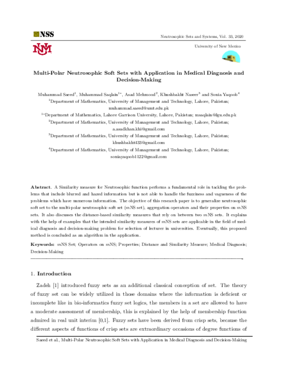 (PDF) Multi-Polar Neutrosophic Soft Sets with Application in Medical ...