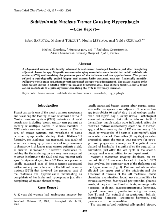 View of (PDF) Subthalamic Nucleus Tumor Causing Hyperphagia-Case Report
