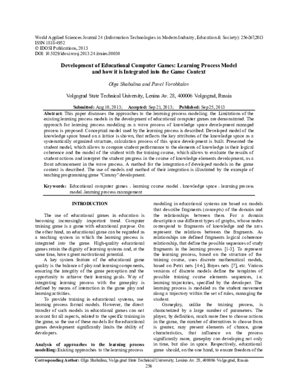 (PDF) Development of Educational Computer Games: Learning Process Model ...