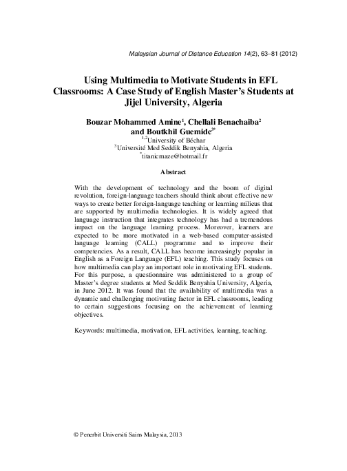 (PDF) Using Multimedia to Motivate Students in EFL Classrooms: A Case ...