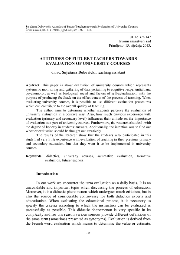 (PDF) Attitudes of Future Teachers towards Evaluation of University Cources