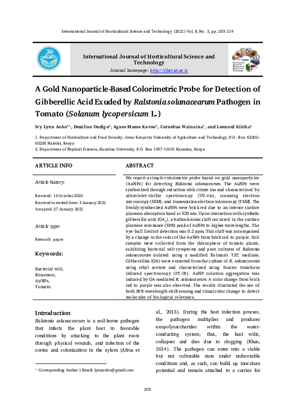 (PDF) A Gold Nanoparticle-Based Colorimetric Probe for Detection of ...