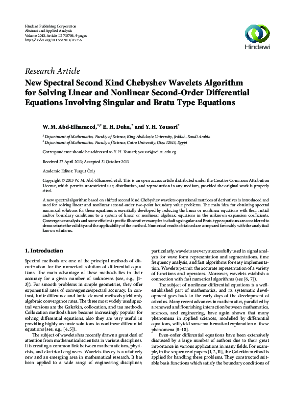 (PDF) New Spectral Second Kind Chebyshev Wavelets Algorithm for Solving ...