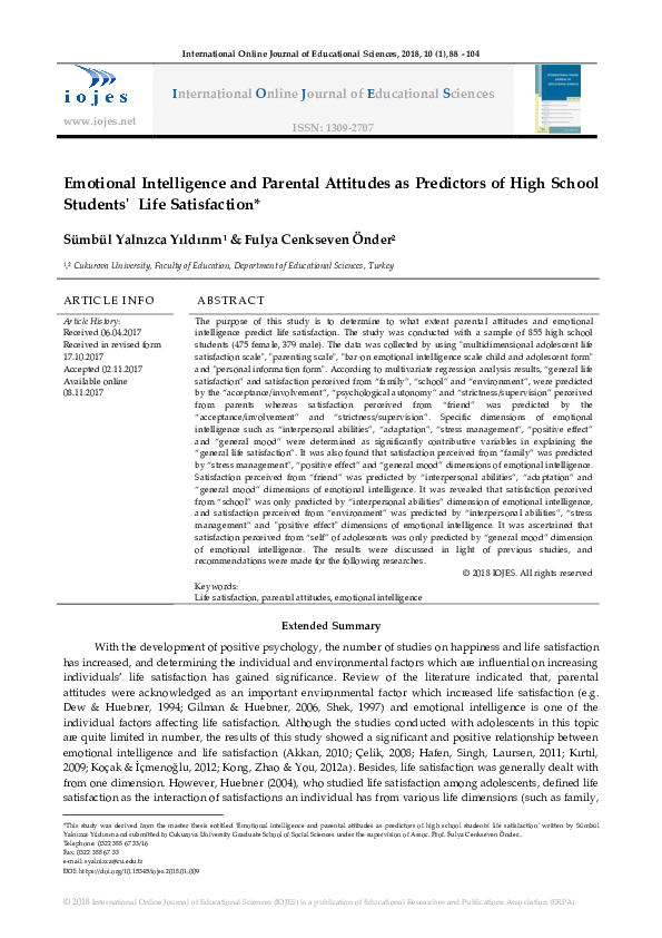 (PDF) Emotional Intelligence and Parental Attitudes as Predictors of ...