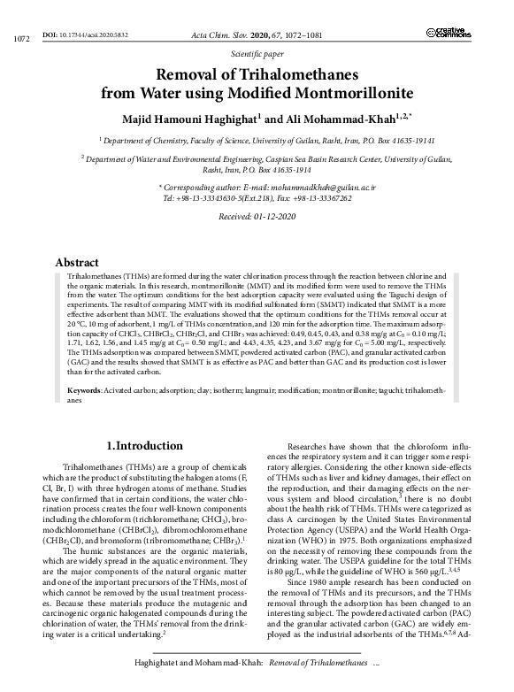 (PDF) Removal of Trihalomethanes from Water using Modified