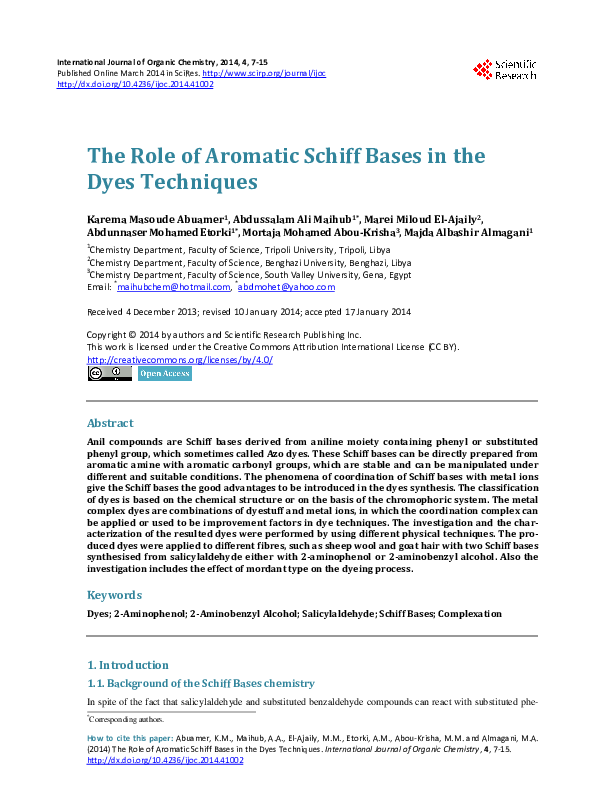 (PDF) The Role of Aromatic Schiff Bases in the Dyes Techniques