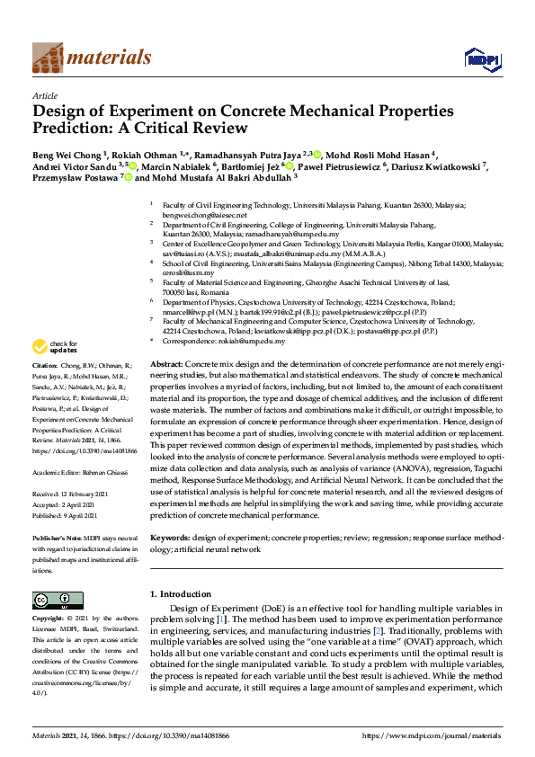 (PDF) Design of Experiment on Concrete Mechanical Properties Prediction ...