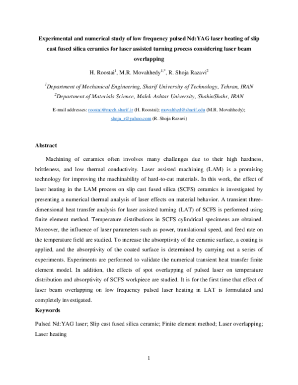 (PDF) Experimental and numerical study of low frequency pulsed Nd:YAG ...