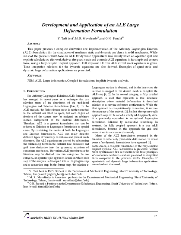 (PDF) Development and Application of an ALE Large Deformation Formulation