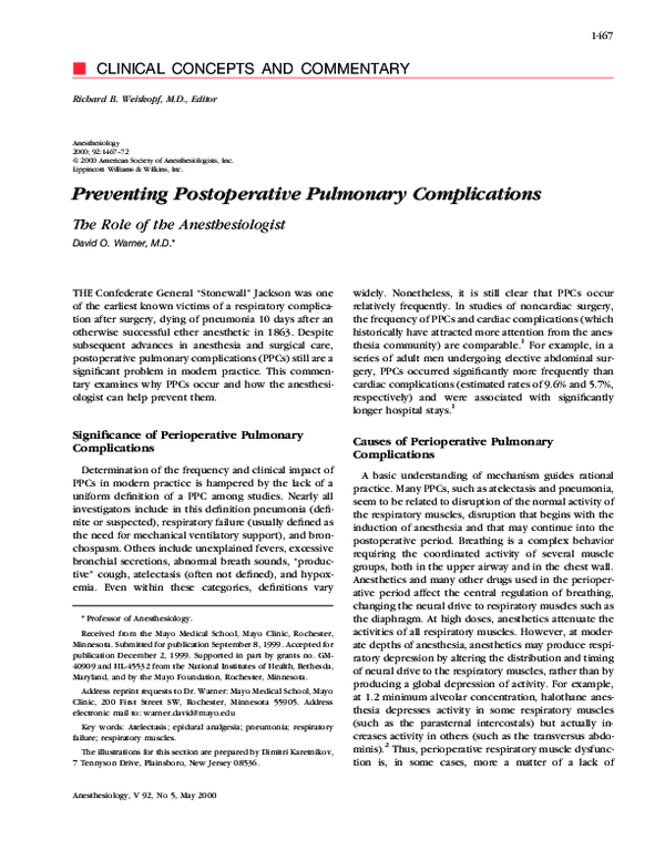 (PDF) Preventing Postoperative Pulmonary Complications: the Role of the ...