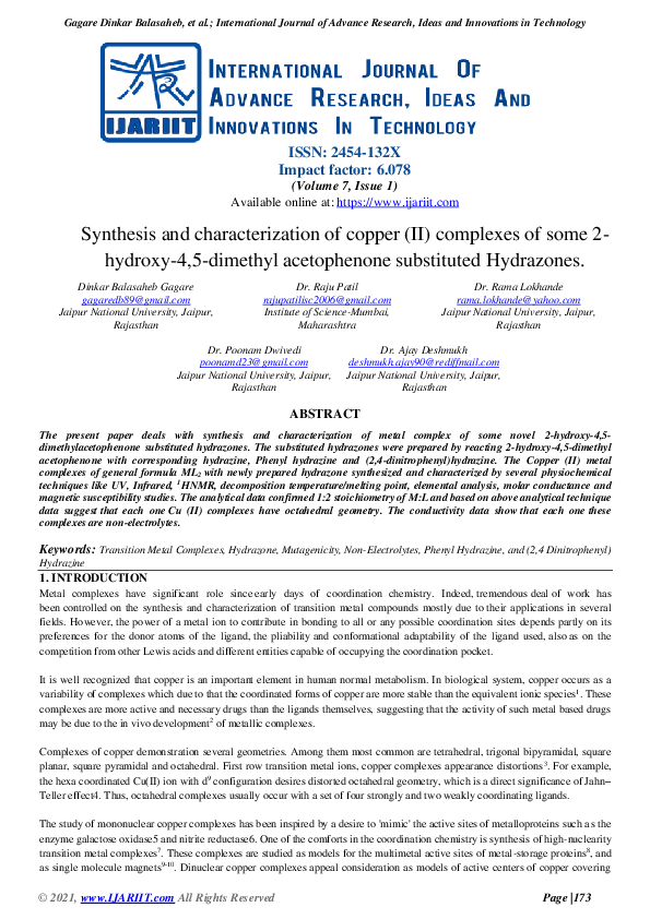 (PDF) Synthesis and characterization of copper (II) complexes of some 2 ...
