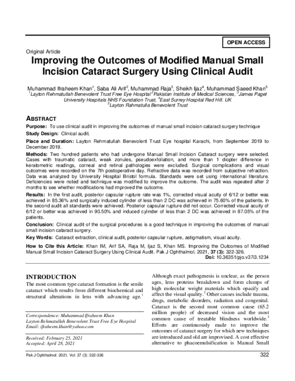 (PDF) Improving the Outcomes of Modified Manual Small Incision Cataract ...