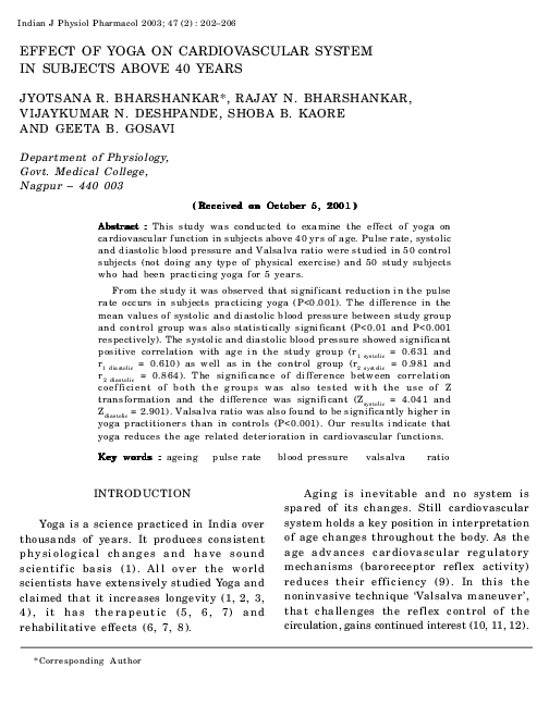 (PDF) Effect of yoga on cardiovascular system in subjects above 40 years