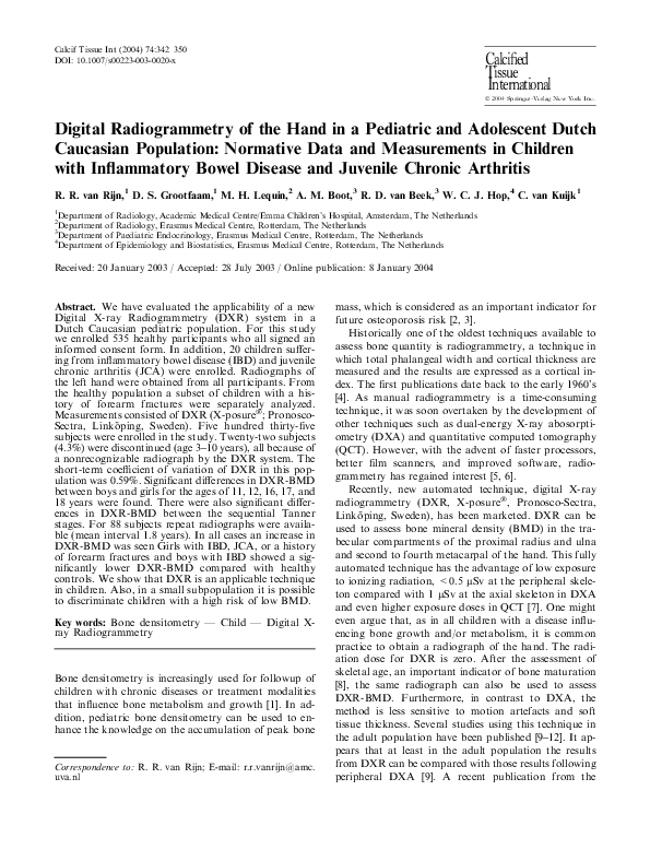 (PDF) Digital Radiogrammetry of the Hand in a pediatric and Adolescent ...