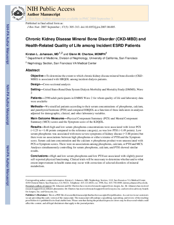 (PDF) Chronic Kidney Disease Mineral Bone Disorder and Health-Related ...