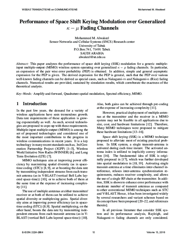 (PDF) Performance of Space Shift Keying Modulation over Generalized κ − ...