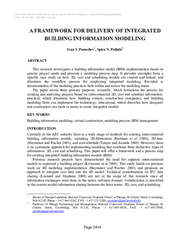 (PDF) A framework for delivery of integrated Building Information Modeling