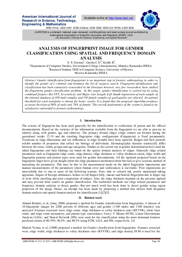 (PDF) Analysis of Fingerprint Image for Gender Classification Using ...