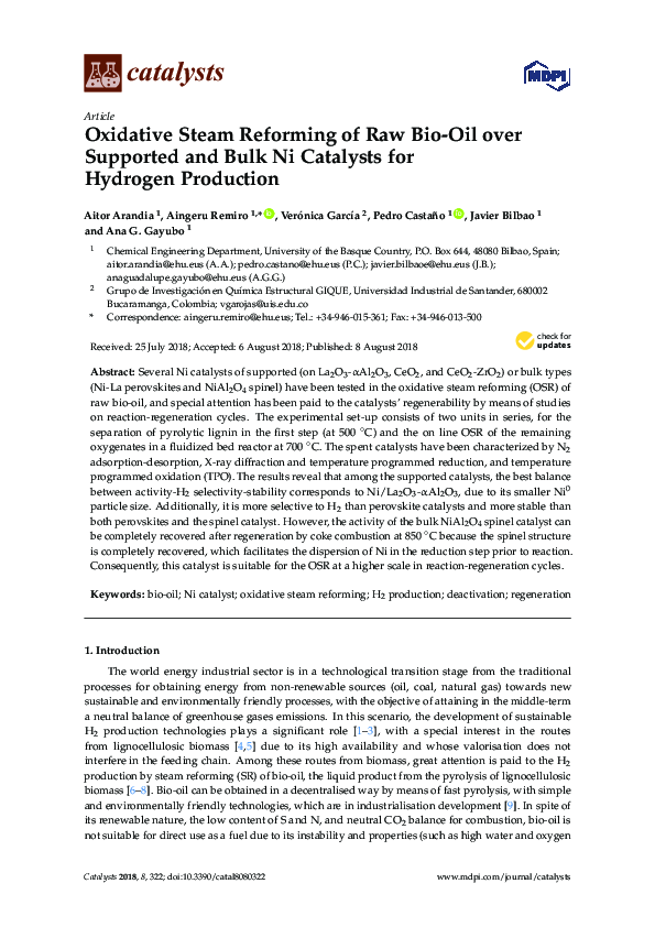 (PDF) Oxidative Steam Reforming of Raw Bio-Oil over Supported and Bulk ...
