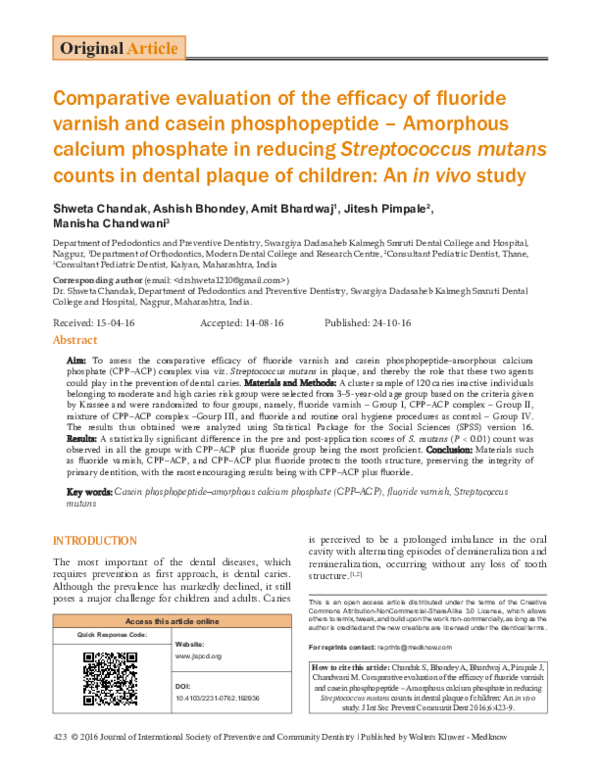 (PDF) Comparative Evaluation of the Efficacy of Fluoride Varnish and ...