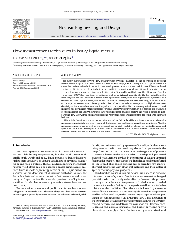 (PDF) Flow measurement techniques in heavy liquid metals